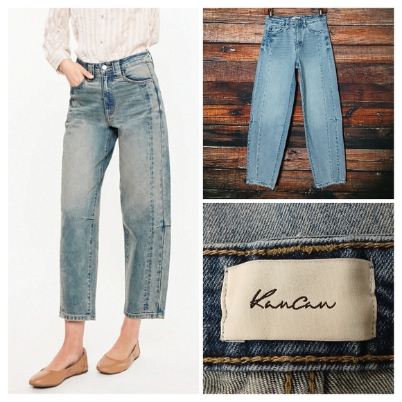 KanCan Denim - Kancan Jeans 3 25 Cecilia High Rise Slim Barrel Distressed Blue Denim Stretch